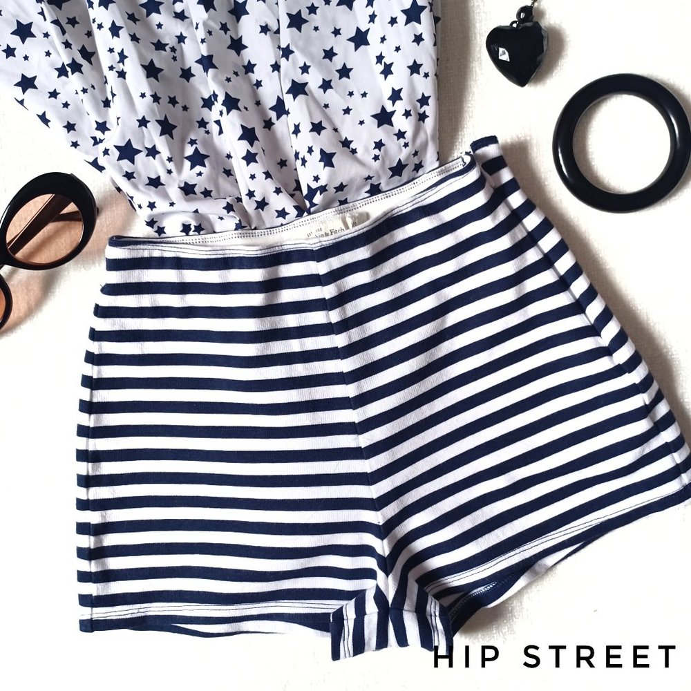 ABERCROMBIE & FITCH Stripe Stretch Jersey Mid Rise Shorts XS